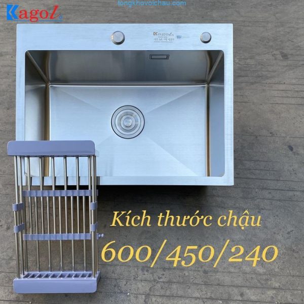 Chậu rửa bát Kagol một hố inox (60x45x24cm)