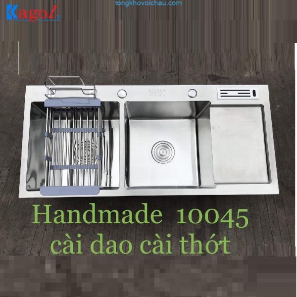 Chậu rửa bát Kagol đúc inox hai hố có bàn, cài dao (100x45x24cm)