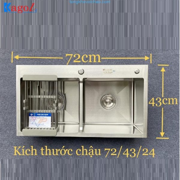 Chậu rửa bát Kagol inox hai hố cân (720x430x240)