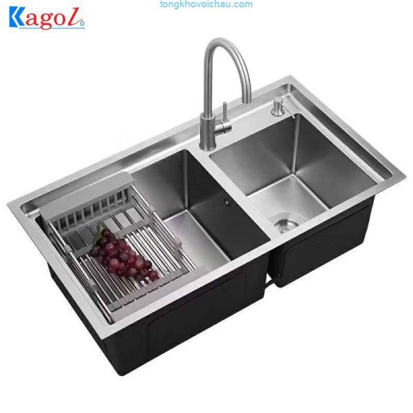 Chậu rửa bát Kagol inox sus 304 bậc thang (82x45x24cm)